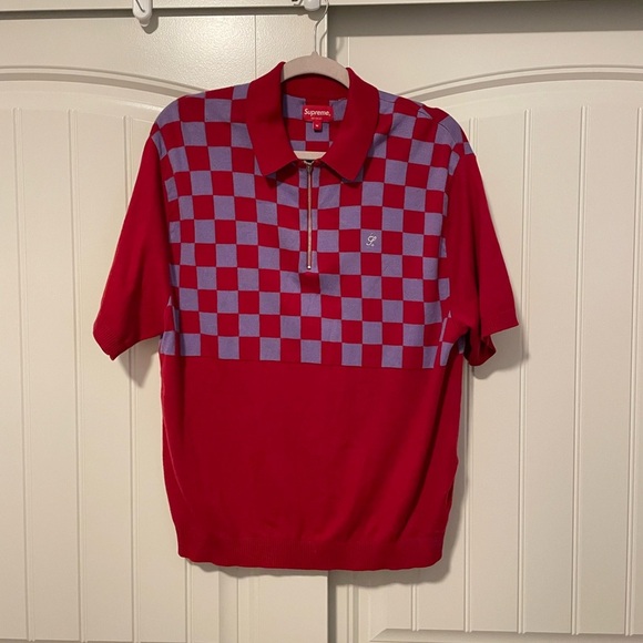 Supreme Red Checkered Zip Polo shirt size medium - Picture 1 of 7